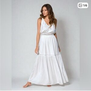 Boutique | White Boho Lace Trim Knot Shoulder Ruffle Hem Cami Dress | Size L